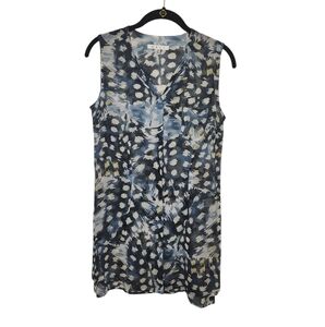 Cabi Women's Blue/White DappledDot Floral Semi Sheer Sleeveless TunicTop Size XS